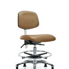 Class 100 Vinyl Clean Room Chair - Medium Bench Height with Chrome Foot Ring & Stationary Glides in Taupe Trailblazer Vinyl - NCR-VMBCH-CR-T0-A0-CF-RG-8584