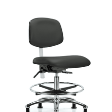 Class 100 Vinyl Clean Room Chair - Medium Bench Height with Chrome Foot Ring & Stationary Glides in Charcoal Trailblazer Vinyl - NCR-VMBCH-CR-T0-A0-CF-RG-8605