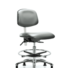 Class 100 Vinyl Clean Room Chair - Medium Bench Height with Chrome Foot Ring & Stationary Glides in Sterling Supernova Vinyl - NCR-VMBCH-CR-T0-A0-CF-RG-8840