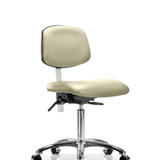 Class 100 Vinyl Clean Room Chair - Medium Bench Height with Casters in Adobe White Trailblazer Vinyl - NCR-VMBCH-CR-T0-A0-NF-CC-8501