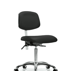 Class 100 Vinyl Clean Room Chair - Medium Bench Height with Casters in Black Trailblazer Vinyl - NCR-VMBCH-CR-T0-A0-NF-CC-8540