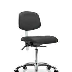 Class 100 Vinyl Clean Room Chair - Medium Bench Height with Casters in Charcoal Trailblazer Vinyl - NCR-VMBCH-CR-T0-A0-NF-CC-8605