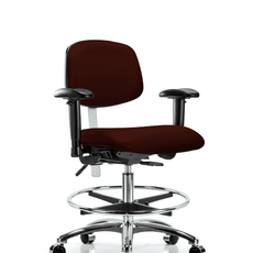 Class 100 Vinyl Clean Room Chair - Medium Bench Height with Adjustable Arms, Chrome Foot Ring, & Casters in Burgundy Trailblazer Vinyl - NCR-VMBCH-CR-T0-A1-CF-CC-8569
