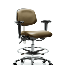 Class 100 Vinyl Clean Room Chair - Medium Bench Height with Adjustable Arms, Chrome Foot Ring, & Casters in Taupe Supernova Vinyl - NCR-VMBCH-CR-T0-A1-CF-CC-8809