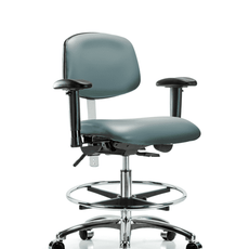 Class 100 Vinyl Clean Room Chair - Medium Bench Height with Adjustable Arms, Chrome Foot Ring, & Casters in Storm Supernova Vinyl - NCR-VMBCH-CR-T0-A1-CF-CC-8822