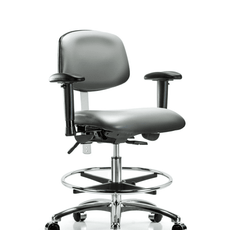 Class 100 Vinyl Clean Room Chair - Medium Bench Height with Adjustable Arms, Chrome Foot Ring, & Casters in Sterling Supernova Vinyl - NCR-VMBCH-CR-T0-A1-CF-CC-8840