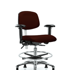 Class 100 Vinyl Clean Room Chair - Medium Bench Height with Adjustable Arms, Chrome Foot Ring, & Stationary Glides in Burgundy Trailblazer Vinyl - NCR-VMBCH-CR-T0-A1-CF-RG-8569