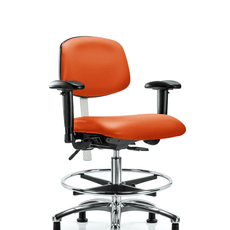 Class 100 Vinyl Clean Room Chair - Medium Bench Height with Adjustable Arms, Chrome Foot Ring, & Stationary Glides in Orange Kist Trailblazer Vinyl - NCR-VMBCH-CR-T0-A1-CF-RG-8613