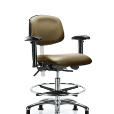 Class 100 Vinyl Clean Room Chair - Medium Bench Height with Adjustable Arms, Chrome Foot Ring, & Stationary Glides in Taupe Supernova Vinyl - NCR-VMBCH-CR-T0-A1-CF-RG-8809