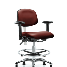 Class 100 Vinyl Clean Room Chair - Medium Bench Height with Adjustable Arms, Chrome Foot Ring, & Stationary Glides in Borscht Supernova Vinyl - NCR-VMBCH-CR-T0-A1-CF-RG-8815