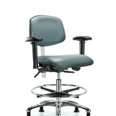 Class 100 Vinyl Clean Room Chair - Medium Bench Height with Adjustable Arms, Chrome Foot Ring, & Stationary Glides in Storm Supernova Vinyl - NCR-VMBCH-CR-T0-A1-CF-RG-8822