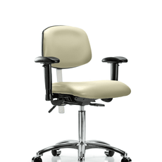 Class 100 Vinyl Clean Room Chair - Medium Bench Height with Adjustable Arms & Casters in Adobe White Trailblazer Vinyl - NCR-VMBCH-CR-T0-A1-NF-CC-8501
