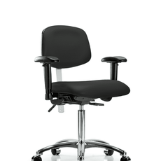 Class 100 Vinyl Clean Room Chair - Medium Bench Height with Adjustable Arms & Casters in Black Trailblazer Vinyl - NCR-VMBCH-CR-T0-A1-NF-CC-8540
