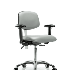 Class 100 Vinyl Clean Room Chair - Medium Bench Height with Adjustable Arms & Casters in Dove Trailblazer Vinyl - NCR-VMBCH-CR-T0-A1-NF-CC-8567