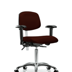 Class 100 Vinyl Clean Room Chair - Medium Bench Height with Adjustable Arms & Casters in Burgundy Trailblazer Vinyl - NCR-VMBCH-CR-T0-A1-NF-CC-8569