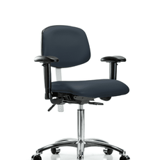 Class 100 Vinyl Clean Room Chair - Medium Bench Height with Adjustable Arms & Casters in Imperial Blue Trailblazer Vinyl - NCR-VMBCH-CR-T0-A1-NF-CC-8582