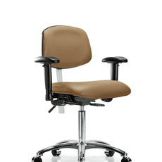 Class 100 Vinyl Clean Room Chair - Medium Bench Height with Adjustable Arms & Casters in Taupe Trailblazer Vinyl - NCR-VMBCH-CR-T0-A1-NF-CC-8584