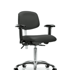 Class 100 Vinyl Clean Room Chair - Medium Bench Height with Adjustable Arms & Casters in Charcoal Trailblazer Vinyl - NCR-VMBCH-CR-T0-A1-NF-CC-8605