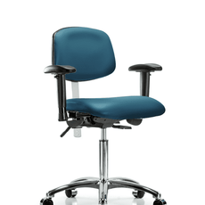 Class 100 Vinyl Clean Room Chair - Medium Bench Height with Adjustable Arms & Casters in Marine Blue Supernova Vinyl - NCR-VMBCH-CR-T0-A1-NF-CC-8801