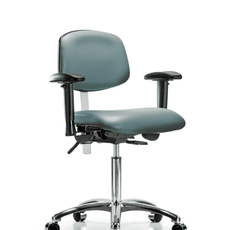 Class 100 Vinyl Clean Room Chair - Medium Bench Height with Adjustable Arms & Casters in Storm Supernova Vinyl - NCR-VMBCH-CR-T0-A1-NF-CC-8822