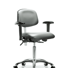 Class 100 Vinyl Clean Room Chair - Medium Bench Height with Adjustable Arms & Casters in Sterling Supernova Vinyl - NCR-VMBCH-CR-T0-A1-NF-CC-8840
