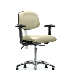Class 100 Vinyl Clean Room Chair - Medium Bench Height with Adjustable Arms & Stationary Glides in Adobe White Trailblazer Vinyl - NCR-VMBCH-CR-T0-A1-NF-RG-8501