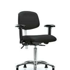 Class 100 Vinyl Clean Room Chair - Medium Bench Height with Adjustable Arms & Stationary Glides in Black Trailblazer Vinyl - NCR-VMBCH-CR-T0-A1-NF-RG-8540