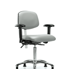Class 100 Vinyl Clean Room Chair - Medium Bench Height with Adjustable Arms & Stationary Glides in Dove Trailblazer Vinyl - NCR-VMBCH-CR-T0-A1-NF-RG-8567