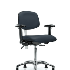 Class 100 Vinyl Clean Room Chair - Medium Bench Height with Adjustable Arms & Stationary Glides in Imperial Blue Trailblazer Vinyl - NCR-VMBCH-CR-T0-A1-NF-RG-8582
