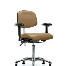Class 100 Vinyl Clean Room Chair - Medium Bench Height with Adjustable Arms & Stationary Glides in Taupe Trailblazer Vinyl - NCR-VMBCH-CR-T0-A1-NF-RG-8584