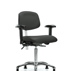 Class 100 Vinyl Clean Room Chair - Medium Bench Height with Adjustable Arms & Stationary Glides in Charcoal Trailblazer Vinyl - NCR-VMBCH-CR-T0-A1-NF-RG-8605