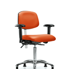 Class 100 Vinyl Clean Room Chair - Medium Bench Height with Adjustable Arms & Stationary Glides in Orange Kist Trailblazer Vinyl - NCR-VMBCH-CR-T0-A1-NF-RG-8613