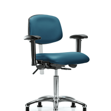 Class 100 Vinyl Clean Room Chair - Medium Bench Height with Adjustable Arms & Stationary Glides in Marine Blue Supernova Vinyl - NCR-VMBCH-CR-T0-A1-NF-RG-8801