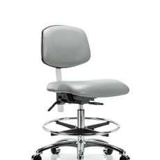 Class 100 Vinyl Clean Room Chair - Medium Bench Height with Seat Tilt, Chrome Foot Ring, & Casters in Dove Trailblazer Vinyl - NCR-VMBCH-CR-T1-A0-CF-CC-8567