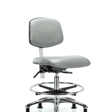 Class 100 Vinyl Clean Room Chair - Medium Bench Height with Seat Tilt, Chrome Foot Ring, & Stationary Glides in Dove Trailblazer Vinyl - NCR-VMBCH-CR-T1-A0-CF-RG-8567