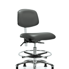 Class 100 Vinyl Clean Room Chair - Medium Bench Height with Seat Tilt, Chrome Foot Ring, & Stationary Glides in Carbon Supernova Vinyl - NCR-VMBCH-CR-T1-A0-CF-RG-8823