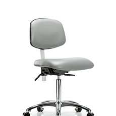 Class 100 Vinyl Clean Room Chair - Medium Bench Height with Seat Tilt & Casters in Dove Trailblazer Vinyl - NCR-VMBCH-CR-T1-A0-NF-CC-8567