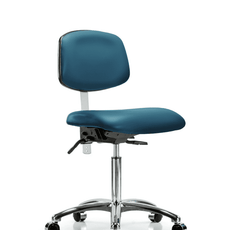 Class 100 Vinyl Clean Room Chair - Medium Bench Height with Seat Tilt & Casters in Marine Blue Supernova Vinyl - NCR-VMBCH-CR-T1-A0-NF-CC-8801