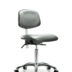 Class 100 Vinyl Clean Room Chair - Medium Bench Height with Seat Tilt & Casters in Sterling Supernova Vinyl - NCR-VMBCH-CR-T1-A0-NF-CC-8840