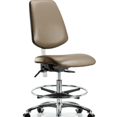 Class 100 Vinyl Clean Room Chair - Medium Bench Height with Medium Back, Chrome Foot Ring, & Casters in Taupe Supernova Vinyl - NCR-VMBCH-MB-CR-T0-A0-CF-CC-8809