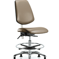 Class 100 Vinyl Clean Room Chair - Medium Bench Height with Medium Back, Chrome Foot Ring, & Stationary Glides in Taupe Supernova Vinyl - NCR-VMBCH-MB-CR-T0-A0-CF-RG-8809