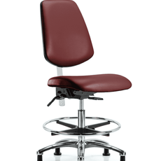 Class 100 Vinyl Clean Room Chair - Medium Bench Height with Medium Back, Chrome Foot Ring, & Stationary Glides in Borscht Supernova Vinyl - NCR-VMBCH-MB-CR-T0-A0-CF-RG-8815