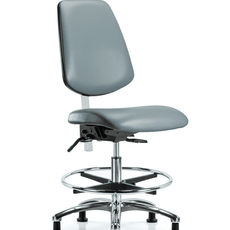 Class 100 Vinyl Clean Room Chair - Medium Bench Height with Medium Back, Chrome Foot Ring, & Stationary Glides in Storm Supernova Vinyl - NCR-VMBCH-MB-CR-T0-A0-CF-RG-8822