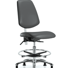 Class 100 Vinyl Clean Room Chair - Medium Bench Height with Medium Back, Chrome Foot Ring, & Stationary Glides in Carbon Supernova Vinyl - NCR-VMBCH-MB-CR-T0-A0-CF-RG-8823