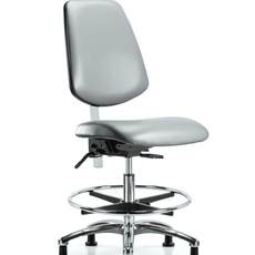 Class 100 Vinyl Clean Room Chair - Medium Bench Height with Medium Back, Chrome Foot Ring, & Stationary Glides in Sterling Supernova Vinyl - NCR-VMBCH-MB-CR-T0-A0-CF-RG-8840