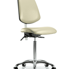 Class 100 Vinyl Clean Room Chair - Medium Bench Height with Medium Back & Casters in Adobe White Trailblazer Vinyl - NCR-VMBCH-MB-CR-T0-A0-NF-CC-8501