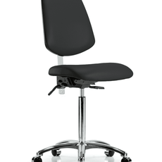 Class 100 Vinyl Clean Room Chair - Medium Bench Height with Medium Back & Casters in Black Trailblazer Vinyl - NCR-VMBCH-MB-CR-T0-A0-NF-CC-8540