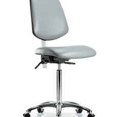Class 100 Vinyl Clean Room Chair - Medium Bench Height with Medium Back & Casters in Dove Trailblazer Vinyl - NCR-VMBCH-MB-CR-T0-A0-NF-CC-8567
