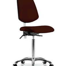 Class 100 Vinyl Clean Room Chair - Medium Bench Height with Medium Back & Casters in Burgundy Trailblazer Vinyl - NCR-VMBCH-MB-CR-T0-A0-NF-CC-8569