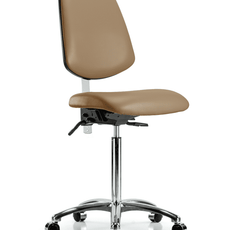 Class 100 Vinyl Clean Room Chair - Medium Bench Height with Medium Back & Casters in Taupe Trailblazer Vinyl - NCR-VMBCH-MB-CR-T0-A0-NF-CC-8584